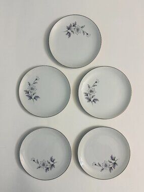 Crown Jewel Set of 5 Porcelain Side Plates Floral with Platinum Silver Trim